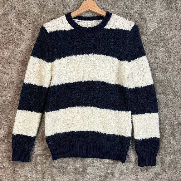 Crewcuts Fuzzy Stripe Knit Sweater Boys Girls 12 Navy Blue White Colorblock - Picture 1 of 8
